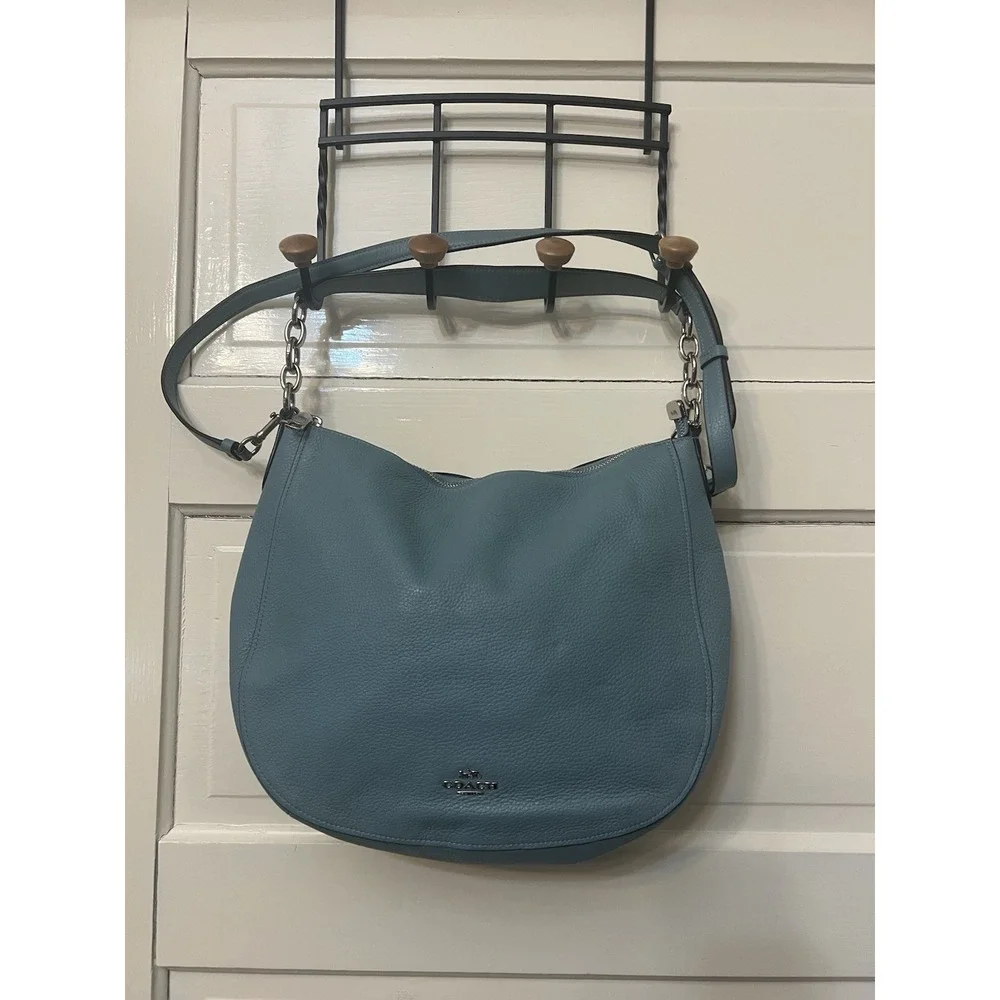 New Coach Pebble Leather Elle Hobo Bag Dusty Blue 31399 Purse Factory NWOT 2018